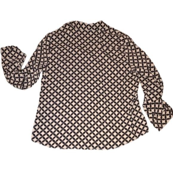 Dana Buchman Beige and Black Crisscross Print Button Front Blouse Size XL - Picture 2 of 8
